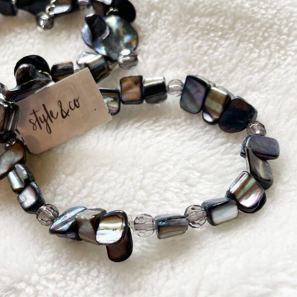 Style & Co Three Row Abalone Shell Stretch Bracelets Blue Silver New - Picture 5 of 11